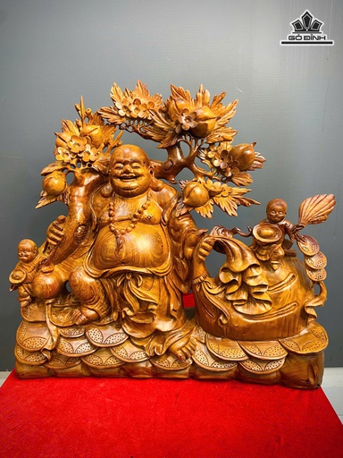 Tượng Phật Di Lặc Nhị Phúc Gỗ Hương Cao 66 Ngang 66 Sâu 22 (cm)