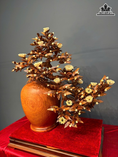 Bình Hoa Phù Dung Gỗ Sưa Cao 88 Ngang 91 Sâu 38 - Đường Kính Bình 35 Gỗ Hương Đá