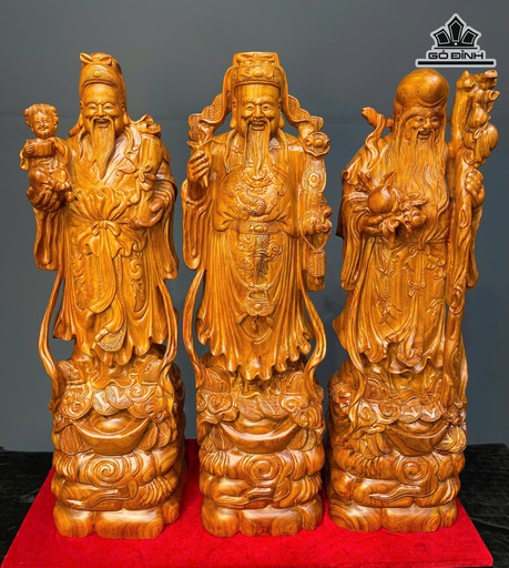 Bộ Tam Đa Phúc Lộc Thọ Gỗ Hương Ta Cao 77 Ngang 21 Sâu 19 (cm)