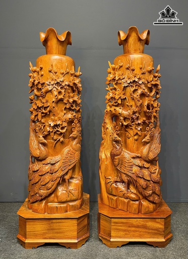 Cặp Lục Bình Phu Thê Viên Mãn Gỗ Ngọc Am Cao Cả Kỷ 139 Ngang 50 Sâu 40 (cm) - Kỷ Cao 20