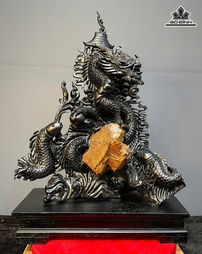 Tượng Tam Ngư Hóa Rồng Gỗ Mun Sừng Cao 82 Ngang 58 Sâu 21 (cm) - Kỷ Cao 10