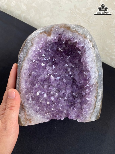 Hốc Tím 3,6kg Amethyst Brazil Viền Vân Hoa Băng - KT 17x16x12cm