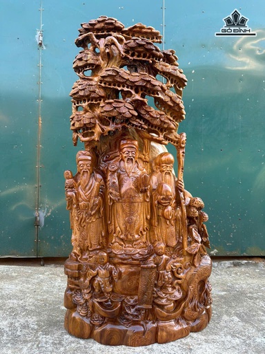 Tượng Phúc Lộc Thọ (Tam Đa) Gỗ Ngọc Am Cao 97 Ngang 50 Sâu 22 (cm)