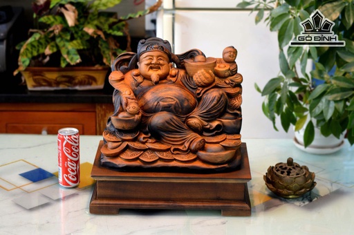 Tượng Thần Tài Gỗ Xá Xị Cao Cả Kỷ 39 Ngang 36 Sâu 26 (cm) - Kỷ Cao 10