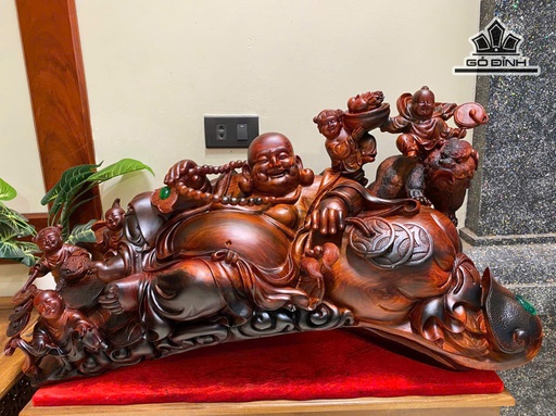 Tượng Phật Di Lặc Ngũ Phúc Gỗ Trắc Cao 46 Ngang 83 Sâu 32 (cm)