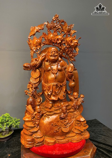 Tượng Phật Di Lặc Tam Phúc Gỗ Hương Cao 96 Ngang 52 Sâu 26 (cm)