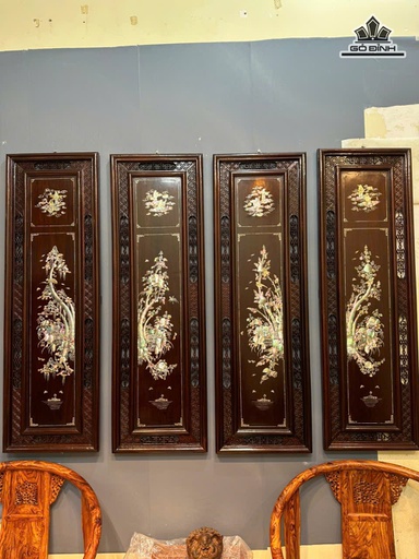 Tranh Tứ Quý Khảm Ốc Gỗ Gụ Cao 117 Ngang 37 Sâu 3 (cm)