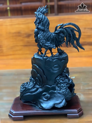 Tượng Gà Trống Phong Thủy Gỗ Mun Sừng Ngang 30 Cao Cả Kỷ 54 Sâu 16 -  Kỷ Cao 6 (cm)