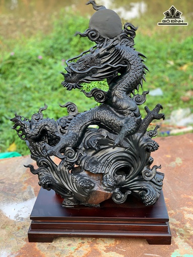 Tượng Nhất Long Gỗ Mun Sừng Cao Cả Kỷ 76 Ngang 56 Sâu 27 (cm) - Kỷ Cao 10 (cm)