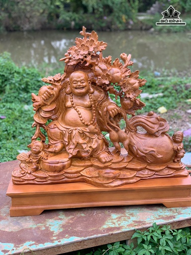 Tượng Phật Di Lặc Nhị Phúc Kéo Bao Tiền Gỗ Hương Cao Cả Kỷ 79 Ngang 80 Sâu 30 (cm) - Kỷ Cao 10
