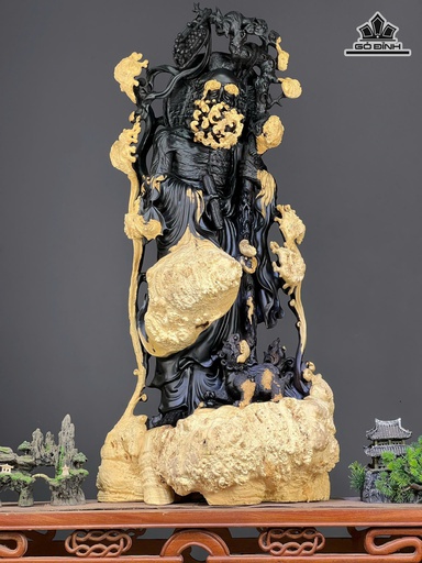 Tượng Đạt Ma Sư Tổ Gỗ Mun Sừng Cao 97 Ngang 46 Sâu 26 (cm) - 30kg