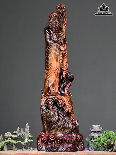 Tượng Đạt Ma Sư Tổ Gỗ Nu Trắc Cao 93 Ngang 28 Sâu 28 (cm) - KT Không Đế 84x24x22 (cm)