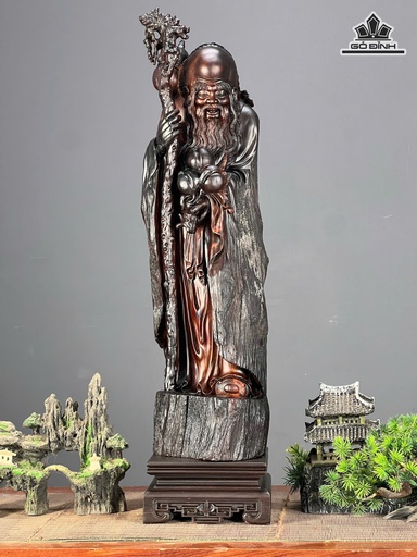 Tượng Ông Thọ Gỗ Nu Trắc Cao 61 Ngang 15 Sâu 15 (cm)