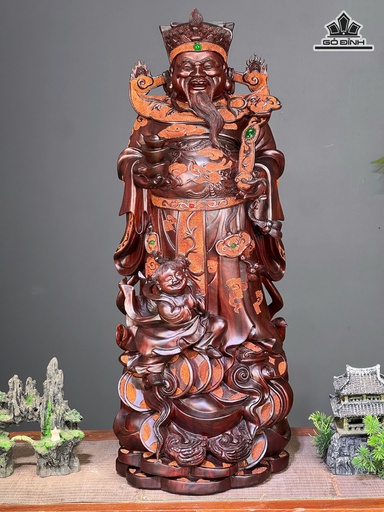 Tượng Thần Tài Gỗ Tử Đàn Cao 67 Ngang 25 Sâu 25 (cm)