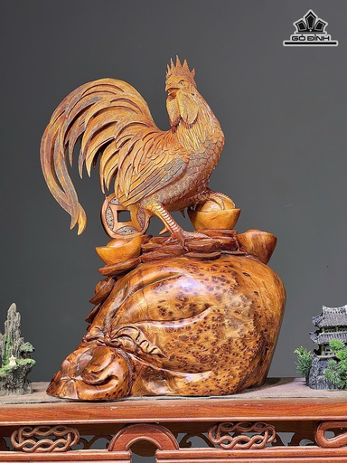 Tượng Gà Trống Gỗ Nu Ngọc Am Cao 64 Ngang 45 Sâu 33 (cm)