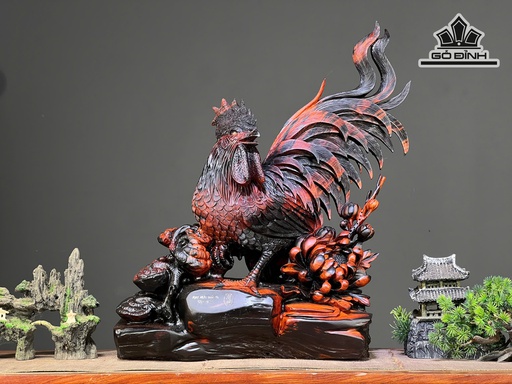 Tượng Gà Trống Gỗ Trắc Cao 52 Ngang 45 Sâu 18 (cm)