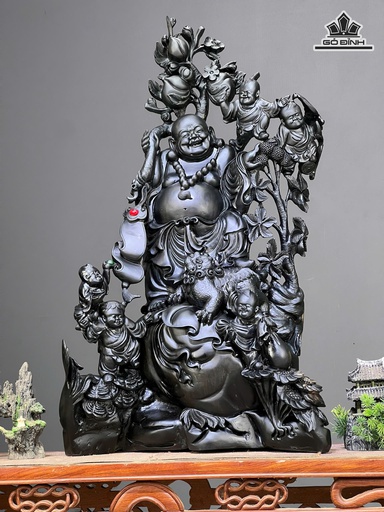 Tượng Phật Di Lặc Ngũ Phúc Gỗ Mun Sừng Cao 80 Ngang 47 Sâu 26 (cm)