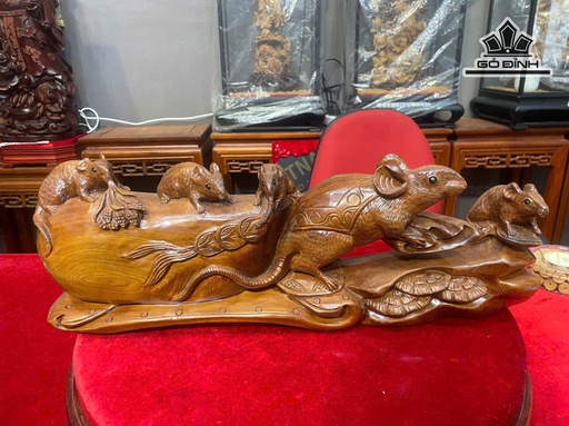 Tượng Chuột Phong Thủy Gỗ Ngọc Am Cao 20 Ngang 55 Sâu 12 (cm)