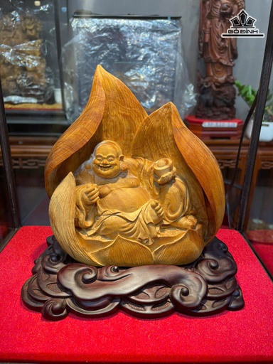 Tượng Phật Di Lặc Gỗ Hoàng Đàn Cao 20 Ngang 19 Sâu 11 (cm)