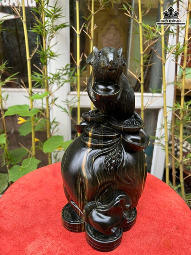 Tượng Chuột Phong Thủy Gỗ Mun Hoa Cao 30 Ngang 17 Sâu 15 (cm)