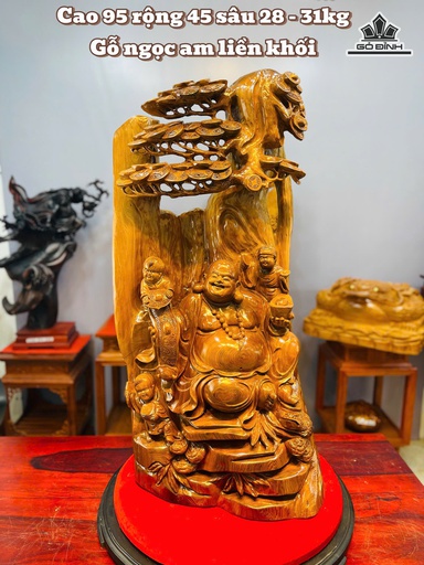 Tượng Phật Di Lặc Tam Phúc Gỗ Ngọc Am Cao 95 Ngang 45 Sâu 28 (cm) - 31kg