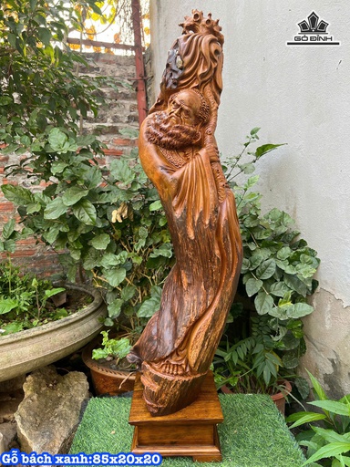 Tượng Đạt Ma Sư Tổ Gỗ Bách Xanh Cao 85 Ngang 20 Sâu 20 (cm)