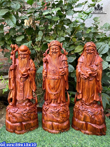 Tượng Phúc Lộc Thọ (Tam Đa) Gỗ Sưa Cao 39 Ngang 13 Sâu 10 (cm)