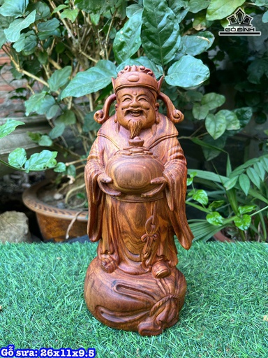 Tượng Thần Tài Gỗ Sưa Cao 26 Ngang 11 Sâu 9,5 (cm)