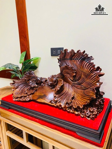 Tượng Cá Xiêm Gỗ Cẩm Cao 33 Ngang 66 Sâu 31 (cm)