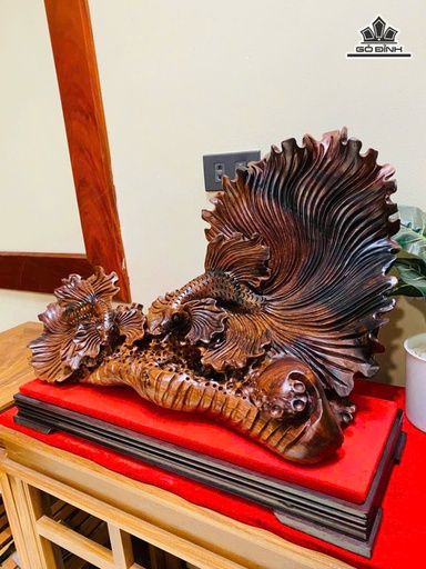 Tượng Cá Xiêm Gỗ Cẩm Cao 36 Ngang 56 Sâu 24 (cm)