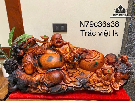 Tượng Phật Di Lặc Ngũ Phúc Gỗ Trắc Cao 36 Ngang 79 Sâu 38 (cm)