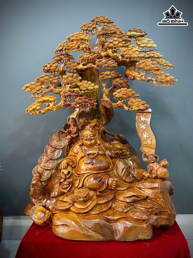 Tượng Phật Di Lặc Tam Phúc Gỗ Hương Cao 108 Ngang 83 Sâu 60 (cm)