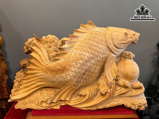 Tượng Cá Chép Tài Lộc Gỗ Ngọc Am Cao 36 Ngang 74 Sâu 39 (cm) - 34kg