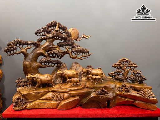 Tượng Ngũ Ngư Nạp Phúc Gỗ Bách Xanh Cao Cả Kỷ 50 Ngang 62 Sâu 20 - Kỷ Cao 11 (cm)