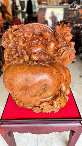 Tượng Phật Di Lặc Ngũ Phúc Gỗ Nu Hương Cao 61 Ngang 65 Sâu 50 (cm) - 80kg