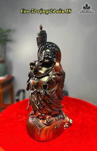 Tượng Phật Di Lặc Đứng Bao Tiền Gỗ Trắc Cao 52 Ngang 24 Sâu 18 (cm)