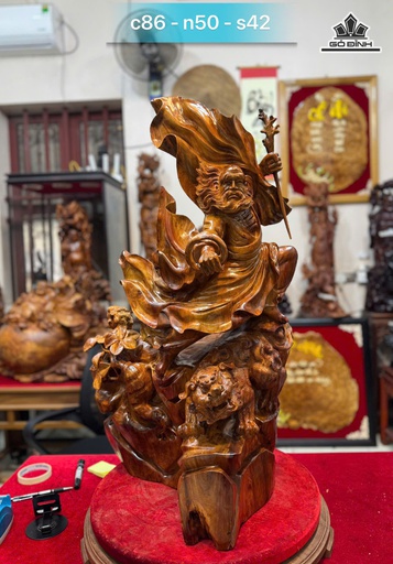 Tượng Đạt Ma Múa Võ Thuần Nghê Gỗ Hương Cao 86 Ngang 50 Sâu 42 (cm)
