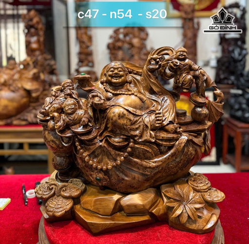 Tượng Phật Di Lặc Tam Phúc Gỗ Nu Ngọc Am Cao 47 Ngang 54 Sâu 20 (cm)