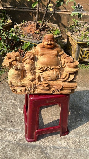 Tượng Phật Di Lặc Ngự Sâm Gỗ Ngọc Am Cao 36 Ngang 45 Sâu 26 (cm)