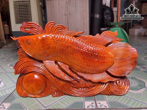 Tượng Cá Kim Long Gỗ Hương Cao 35 Ngang 53 Sâu 10 (cm) - 7kg