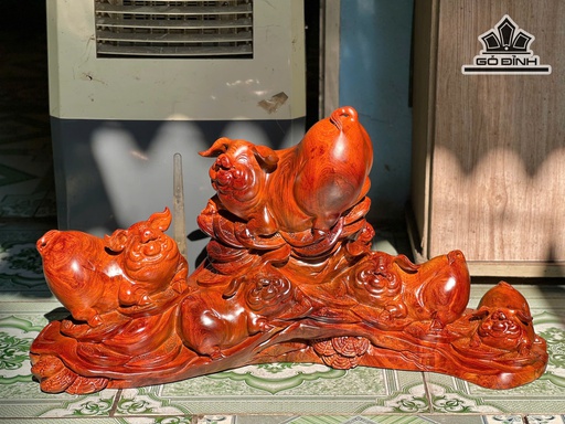 Tượng Gia Đình Heo Gỗ Hương Cao 37 Ngang 70 Sâu 18 (cm) - 14kg