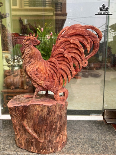 Tượng Gà Trống Gỗ Cẩm Cao 52 Ngang 35 Sâu 20 (cm)