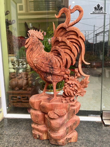 Tượng Gà Trống Gỗ Hương Cao 64 Ngang 30 Sâu 16 (cm)