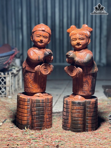 Cặp Đôi Tiên Đồng Ngọc Nữ Gỗ Trắc Cao 37 Ngang 13 Sâu 14 (cm)