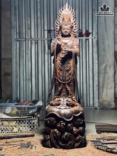 Tượng Đại Thế Chí Bồ Tát Gỗ Trắc Cao 100 Ngang 29 Sâu 24 (cm)