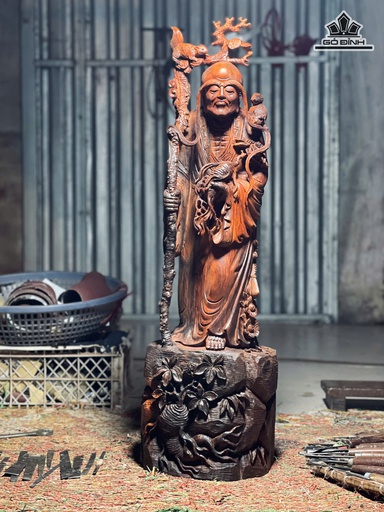 Tượng La Hán Trường Mi Gỗ Trắc Cao 75 Ngang 22 Sâu 20 (cm)