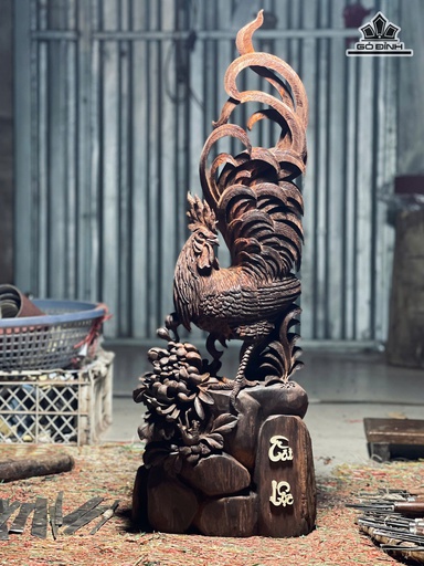 Tượng Nhất Kê Tài Lộc Gỗ Trắc Cao 65 Ngang 23 Sâu 15 (cm)