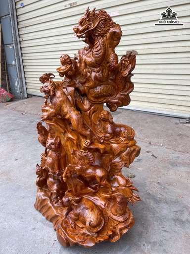 Bộ 12 Con Giáp Gỗ Hương Cao 78 Ngang 50 Sâu 35 (cm)