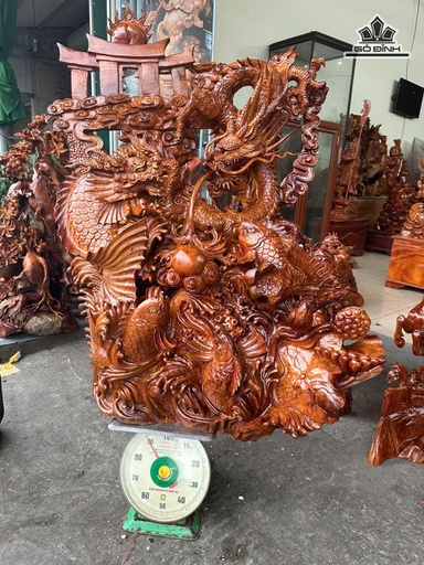 Tượng Cá Chép Hóa Rồng Gỗ Hương Cao 118 Ngang 90 Sâu 52 (cm)