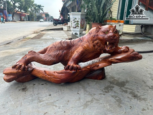 Tượng Hổ Phong Thủy Gỗ Hương Cao 30 Ngang 81 Sâu 21 (cm)